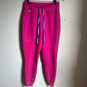 Figs Women's Pink Jogger Pants with Blue Accents